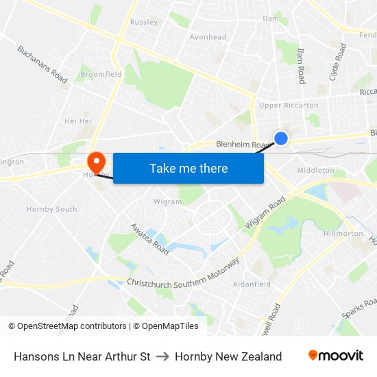 Hansons Ln Near Arthur St to Hornby New Zealand map