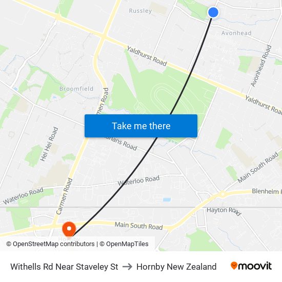 Withells Rd Near Staveley St to Hornby New Zealand map