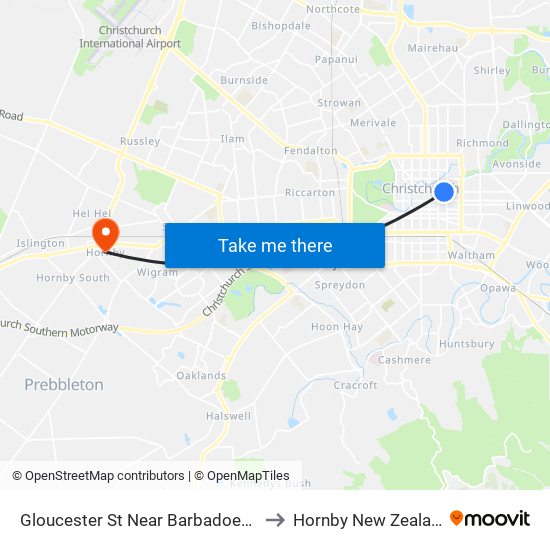 Gloucester St Near Barbadoes St to Hornby New Zealand map