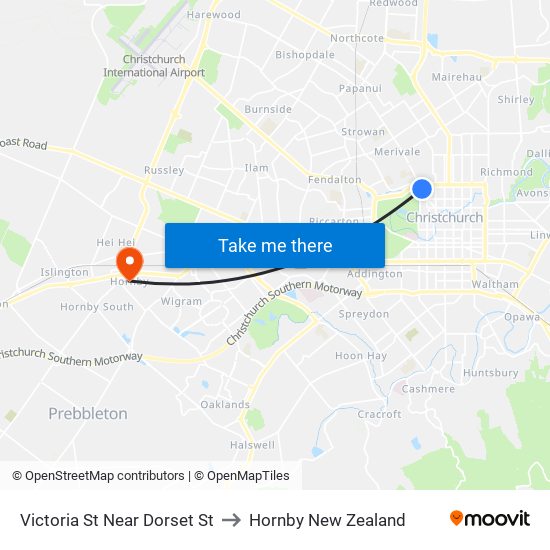 Victoria St Near Dorset St to Hornby New Zealand map