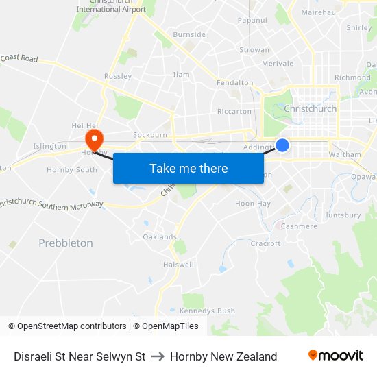 Disraeli St Near Selwyn St to Hornby New Zealand map