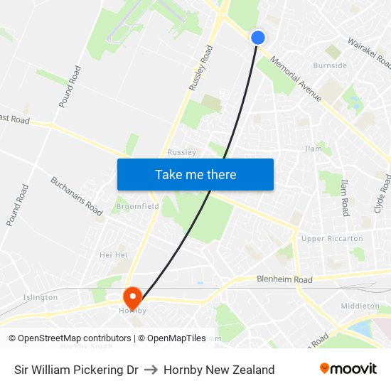 Sir William Pickering Dr to Hornby New Zealand map