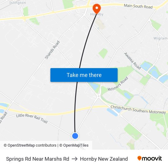 Springs Rd Near Marshs Rd to Hornby New Zealand map