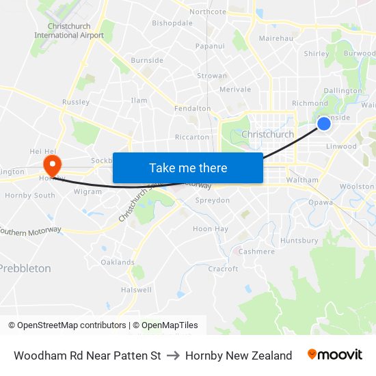 Woodham Rd Near Patten St to Hornby New Zealand map