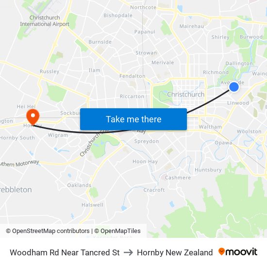Woodham Rd Near Tancred St to Hornby New Zealand map