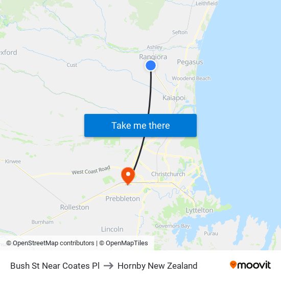 Bush St Near Coates Pl to Hornby New Zealand map