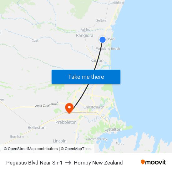 Pegasus Blvd Near Sh-1 to Hornby New Zealand map