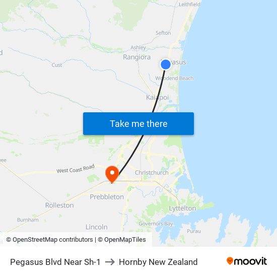 Pegasus Blvd Near Sh-1 to Hornby New Zealand map