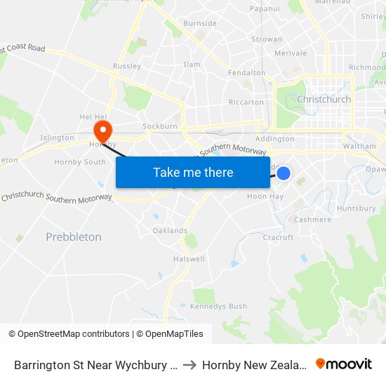 Barrington St Near Wychbury St to Hornby New Zealand map