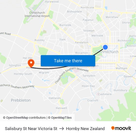 Salisbury St Near Victoria St to Hornby New Zealand map