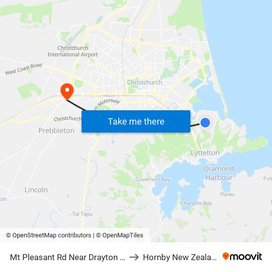 Mt Pleasant Rd Near Drayton Dr to Hornby New Zealand map