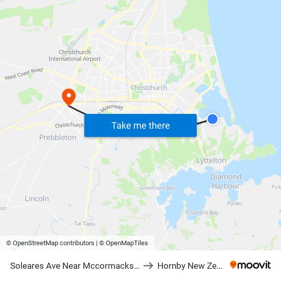 Soleares Ave Near Mccormacks Bay Rd to Hornby New Zealand map