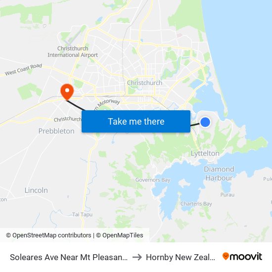 Soleares Ave Near Mt Pleasant Rd to Hornby New Zealand map