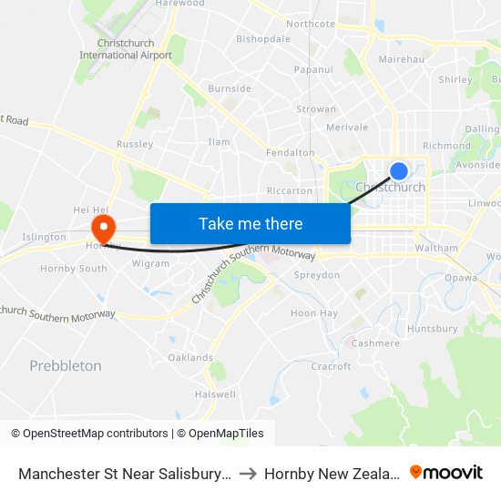 Manchester St Near Salisbury St to Hornby New Zealand map
