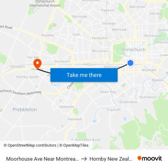 Moorhouse Ave Near Montreal St to Hornby New Zealand map