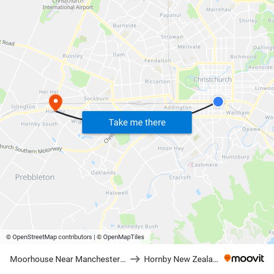 Moorhouse Near Manchester St to Hornby New Zealand map