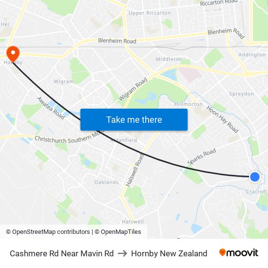 Cashmere Rd Near Mavin Rd to Hornby New Zealand map