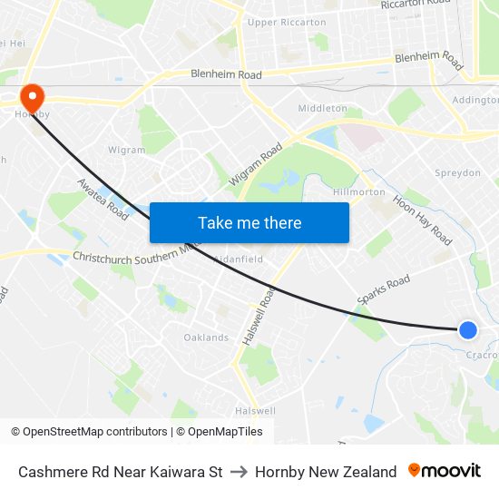 Cashmere Rd Near Kaiwara St to Hornby New Zealand map