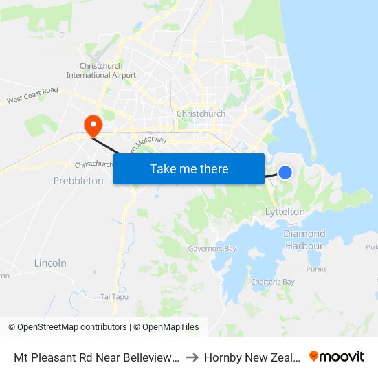 Mt Pleasant Rd Near Belleview Tce to Hornby New Zealand map