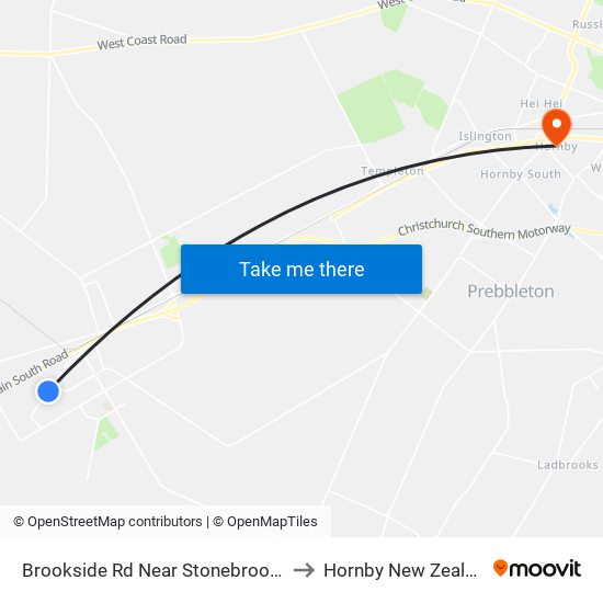 Brookside Rd Near Stonebrook Dr to Hornby New Zealand map