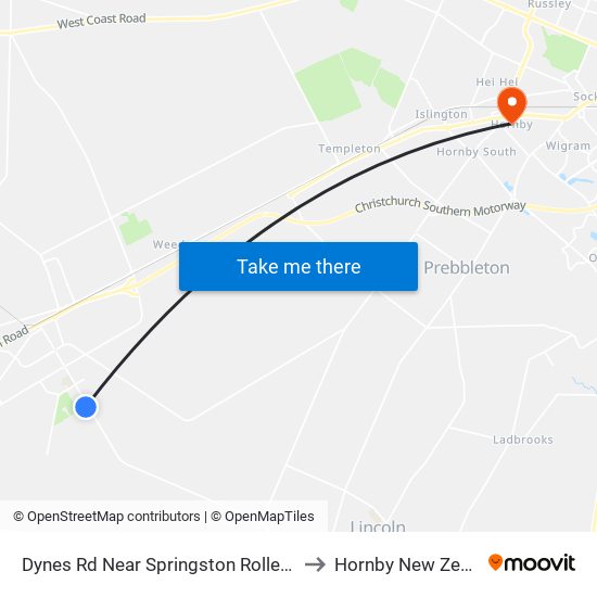 Dynes Rd Near Springston Rolleston Rd to Hornby New Zealand map