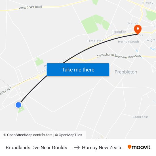 Broadlands Dve Near Goulds Rd to Hornby New Zealand map