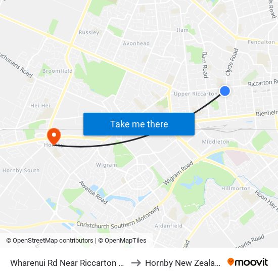 Wharenui Rd Near Riccarton Rd to Hornby New Zealand map