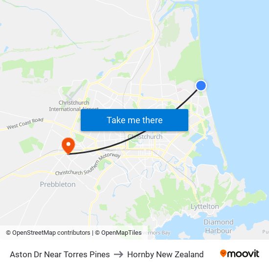 Aston Dr Near Torres Pines to Hornby New Zealand map