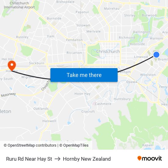 Ruru Rd Near Hay St to Hornby New Zealand map