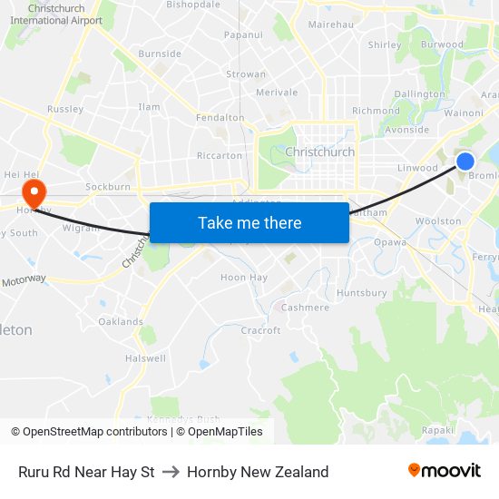 Ruru Rd Near Hay St to Hornby New Zealand map