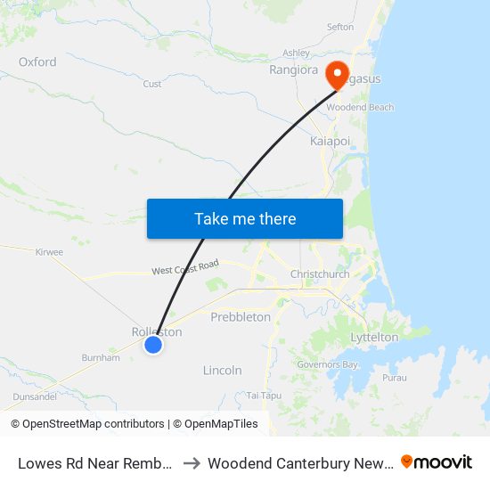 Lowes Rd Near Rembrandt Dr to Woodend Canterbury New Zealand map