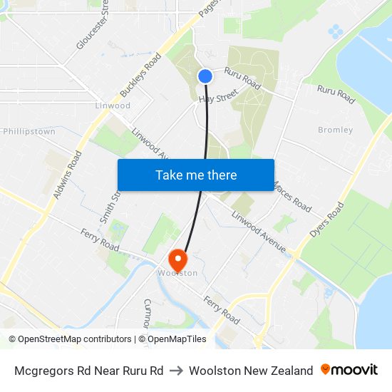 Mcgregors Rd Near Ruru Rd to Woolston New Zealand map