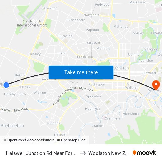 Halswell Junction Rd Near Foremans Rd to Woolston New Zealand map