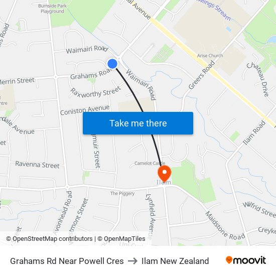 Grahams Rd Near Powell Cres to Ilam New Zealand map