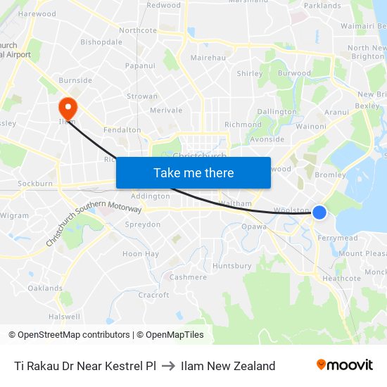 Ti Rakau Dr Near Kestrel Pl to Ilam New Zealand map