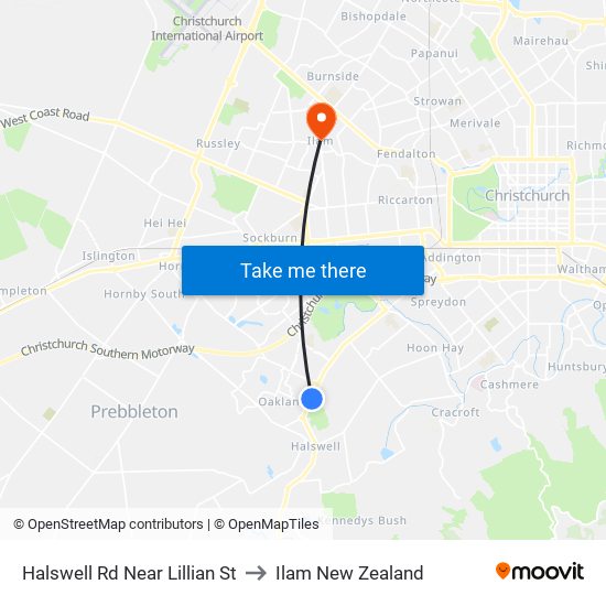 Halswell Rd Near Lillian St to Ilam New Zealand map