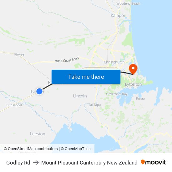 Godley Rd to Mount Pleasant Canterbury New Zealand map