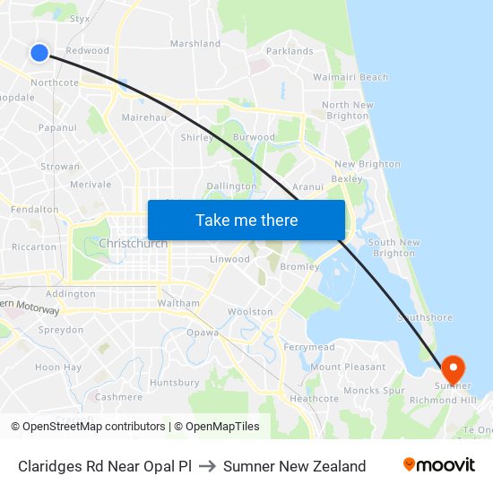 Claridges Rd Near Opal Pl to Sumner New Zealand map