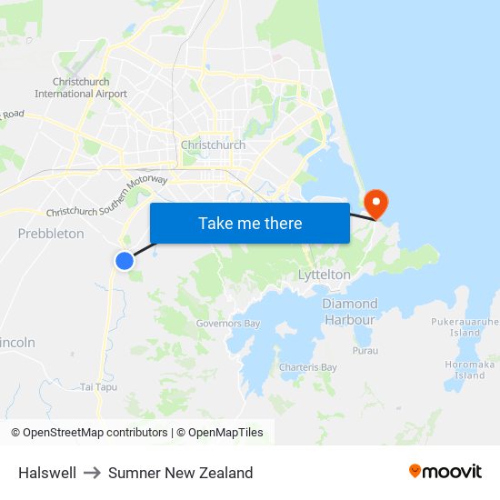 Halswell to Sumner New Zealand map