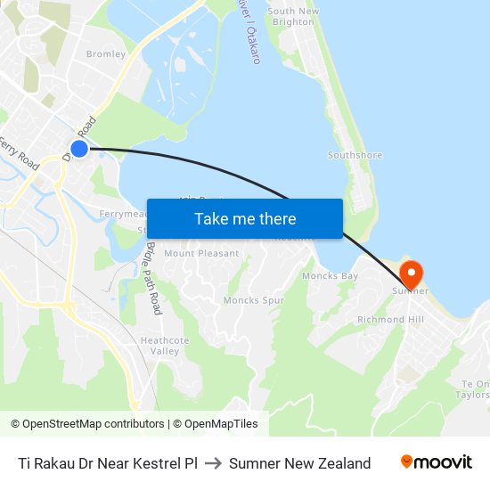 Ti Rakau Dr Near Kestrel Pl to Sumner New Zealand map