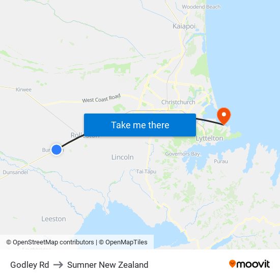 Godley Rd to Sumner New Zealand map