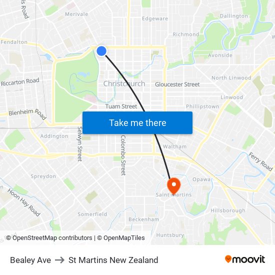 Bealey Ave to St Martins New Zealand map