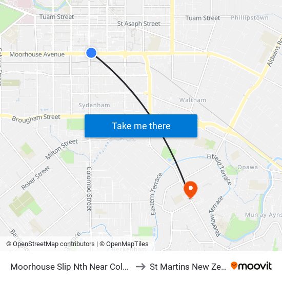 Moorhouse Slip Nth Near Colombo St to St Martins New Zealand map