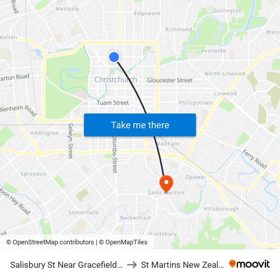 Salisbury St Near Gracefield Ave to St Martins New Zealand map