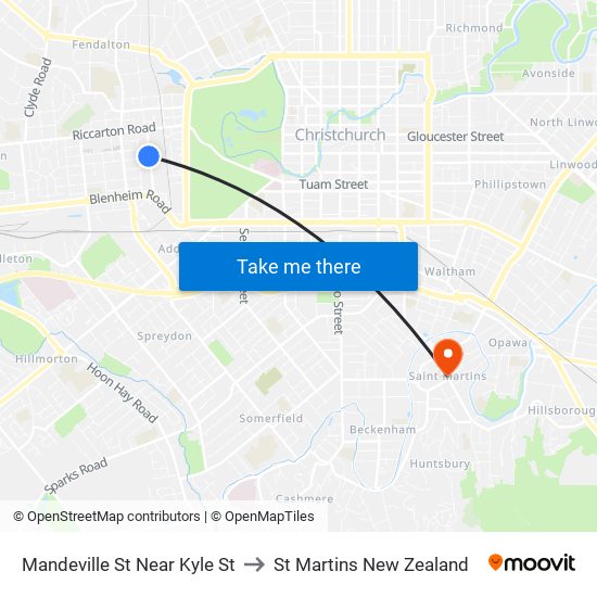 Mandeville St Near Kyle St to St Martins New Zealand map