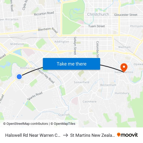 Halswell Rd Near Warren Cres to St Martins New Zealand map