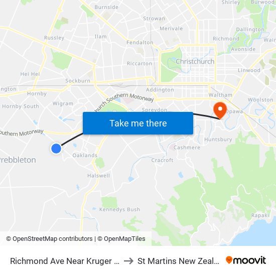 Richmond Ave Near Kruger Ave to St Martins New Zealand map