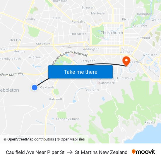 Caulfield Ave Near Piper St to St Martins New Zealand map