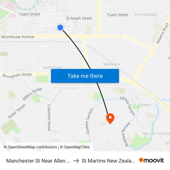 Manchester St Near Allen St to St Martins New Zealand map