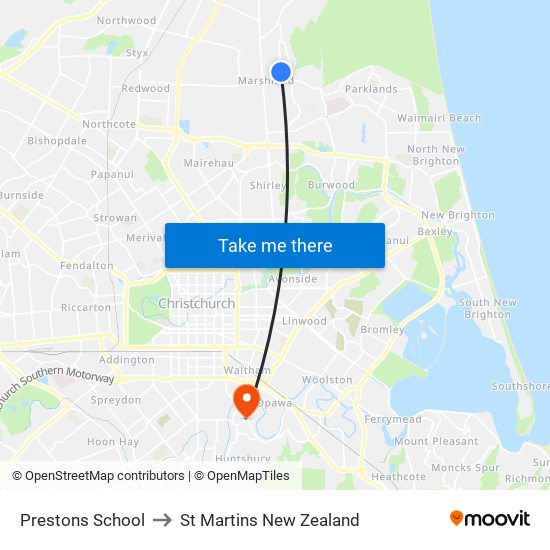 Prestons School to St Martins New Zealand map